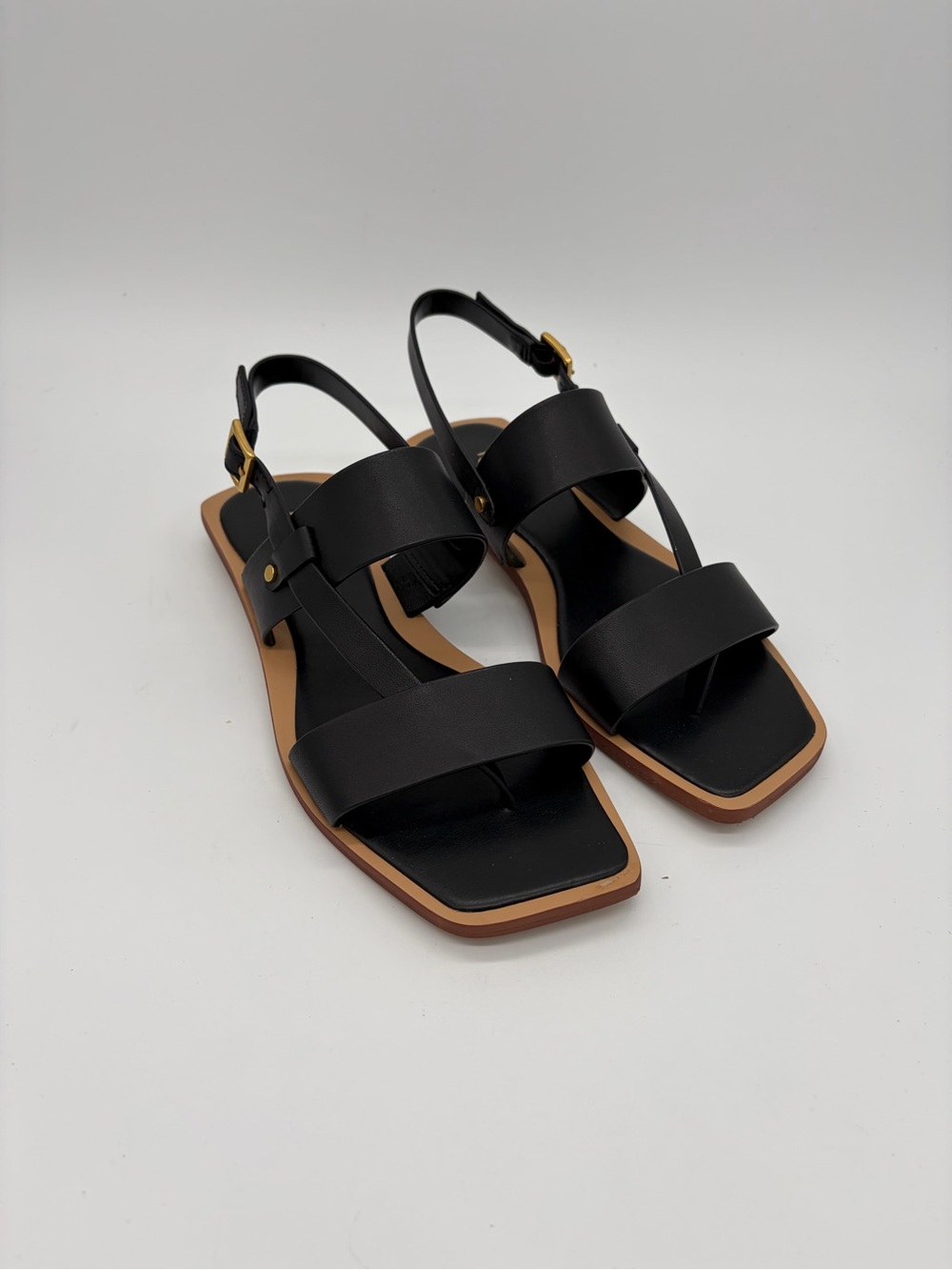 Franco Sarto Enrica Black Leather Slingback Square Toe Sandals Size 7M